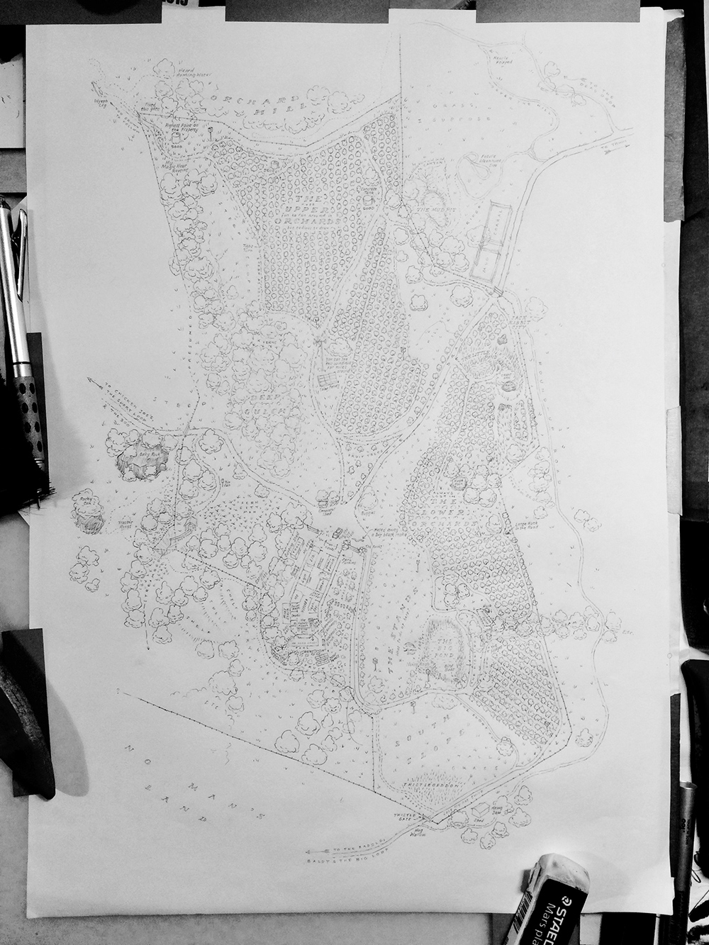 The House & Orchards (pencil rough)